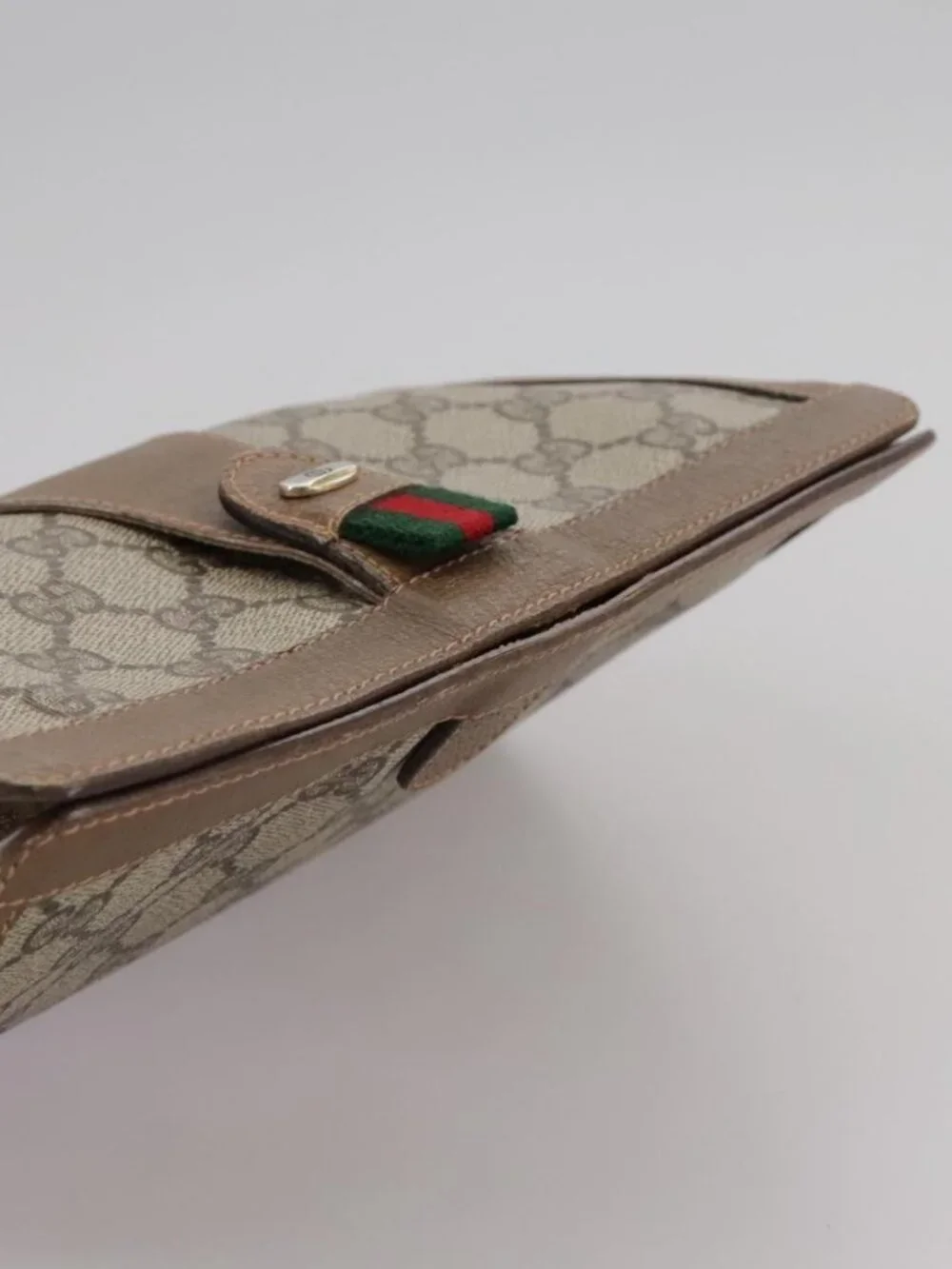 GUCCI GG Supreme Web Sherry Line Clutch Bag PVC Beige Red 89 01 032 Auth bs21276